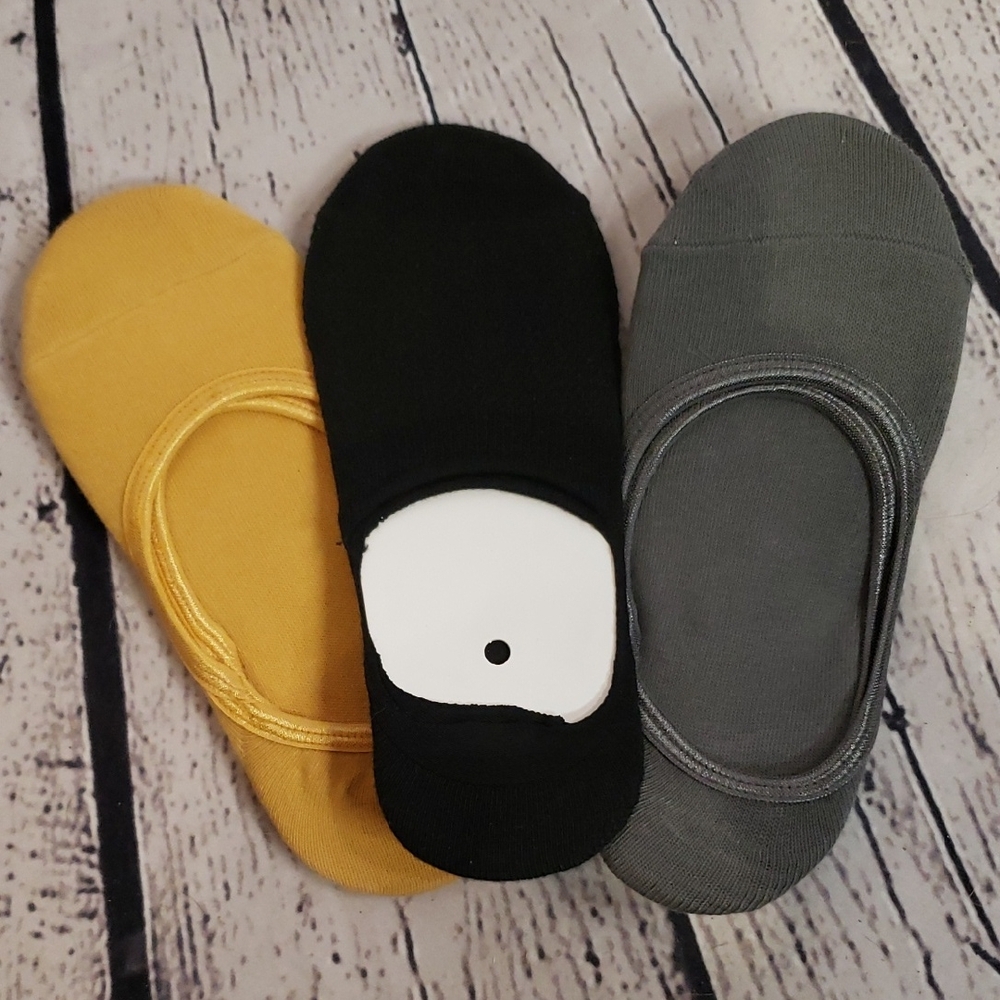 Women's No-Show Socks - Black, Gray, Yellow
